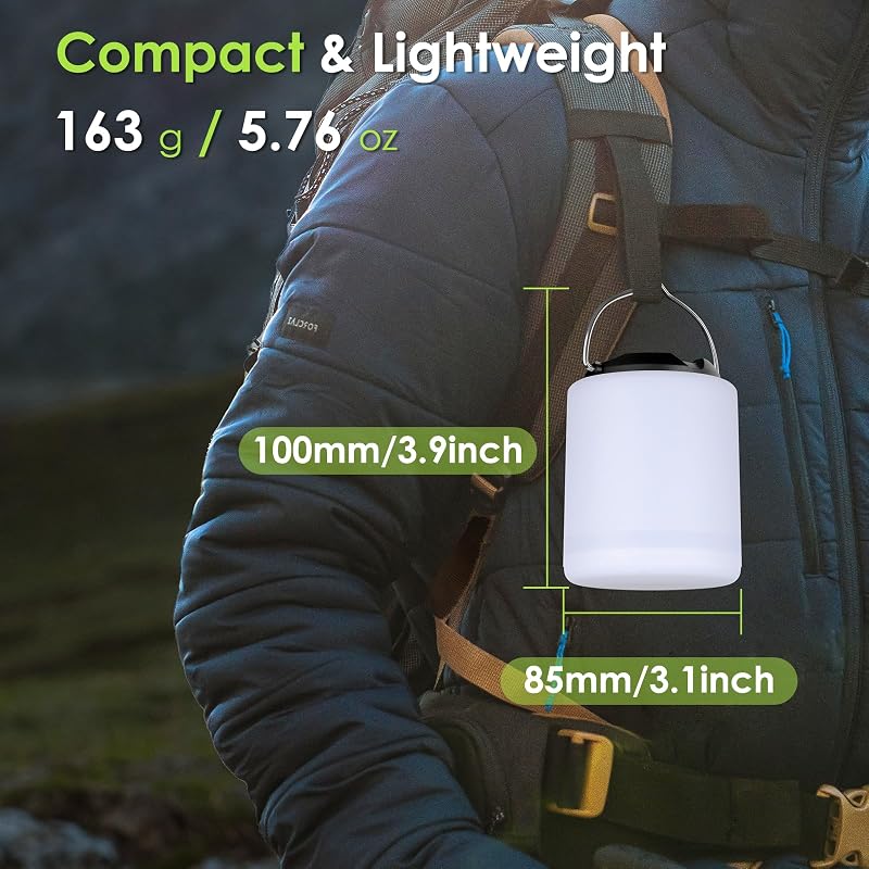 BOBKID LED Camping Lantern - Rechargeable, 1000 Lumens, 360° Light, IP44 Waterproof (Black)