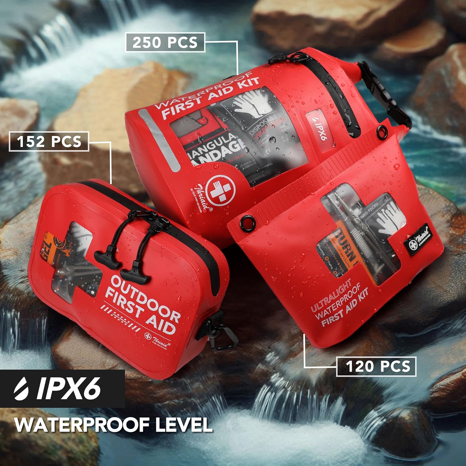 152 PCS Waterproof First Aid Kit - Portable Emergency Medical Kit for Boating, Camping & Fishing | Red