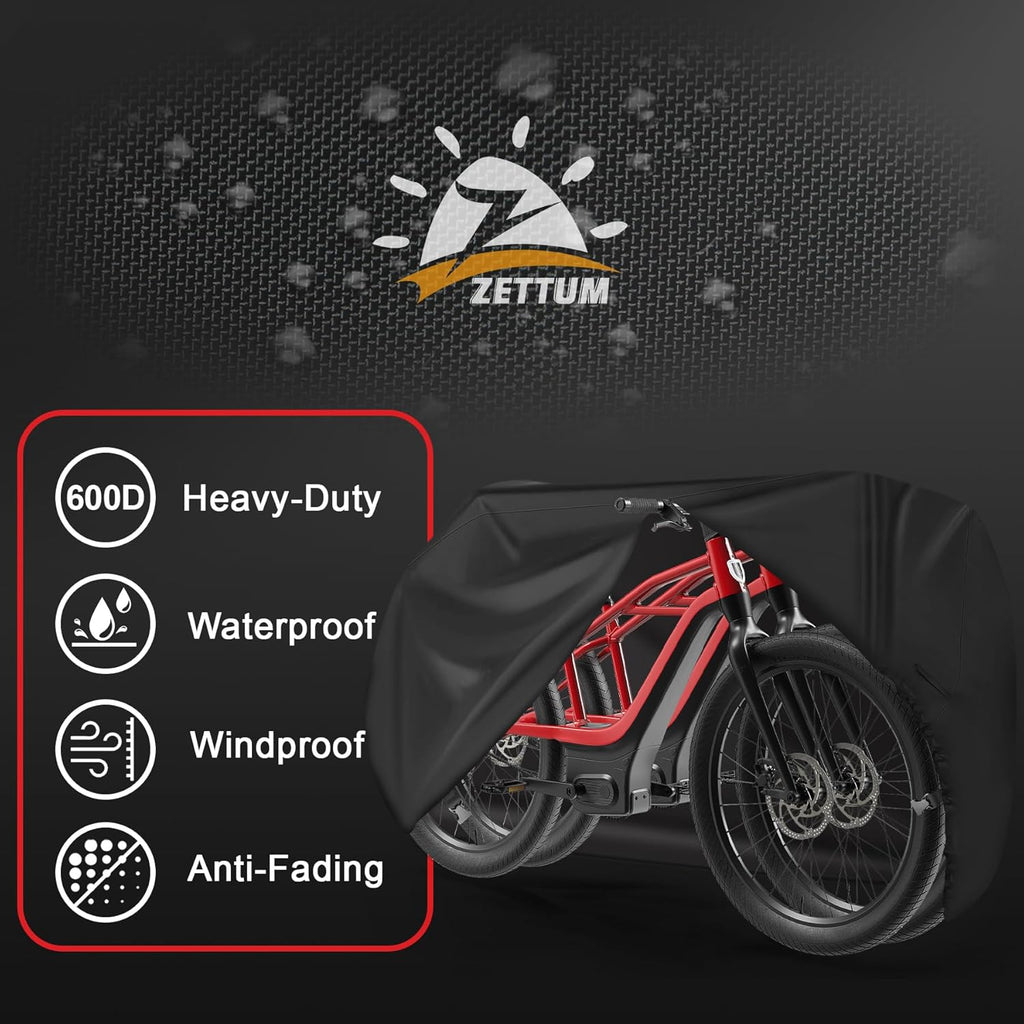 Zettum Bike Cover for 2 Bikes - Heavy Duty Waterproof 600D Outdoor Storage | Fits eBikes & More