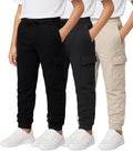 Real Essentials 3 Pack: Boys' Cotton Fleece Cargo Joggers Athletic Sweatpants - Kids Casual Sports Pants Pockets-Set 1, M, 8-10