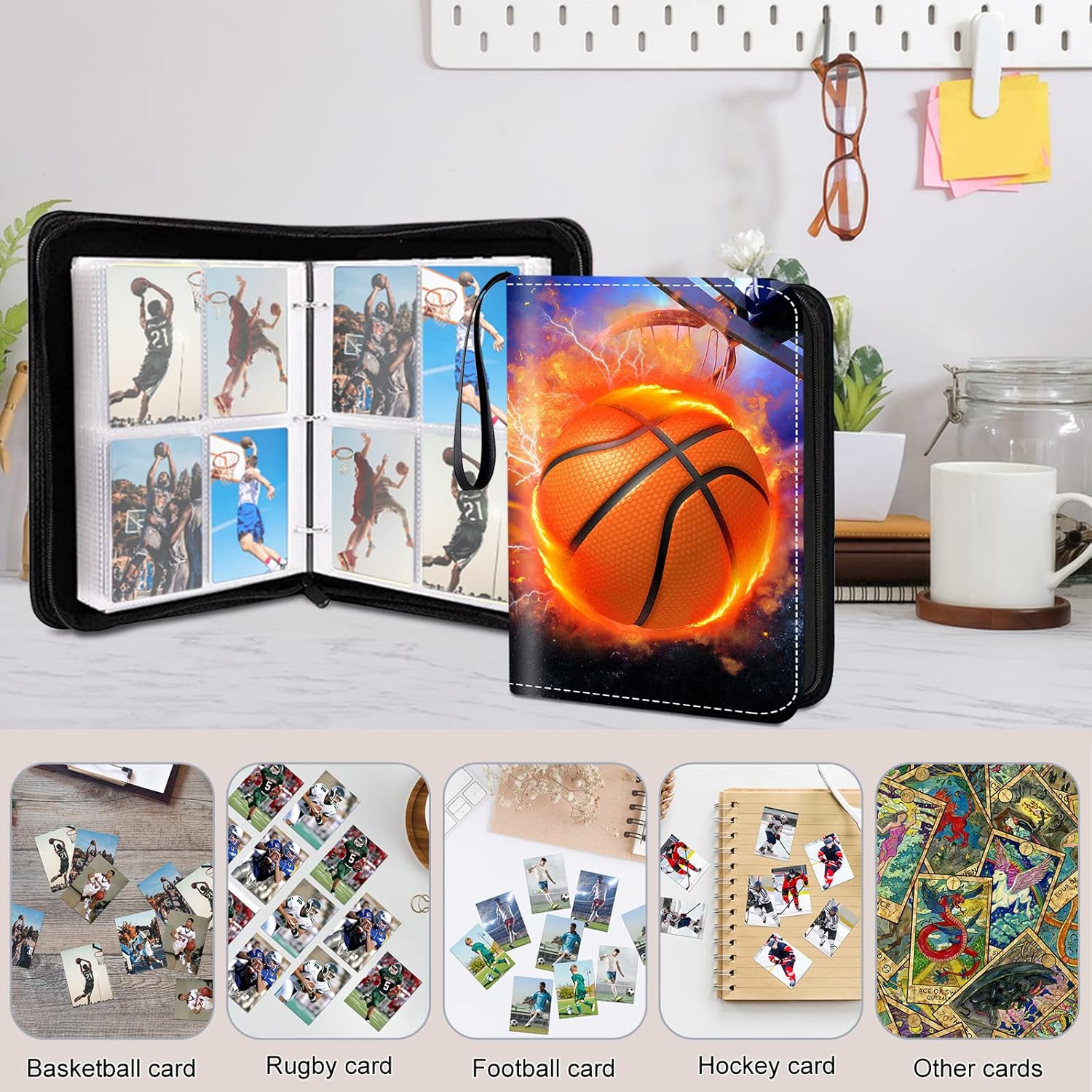 Skiennix Premium Basketball Card Binder - 4 Pocket Zippered Album | Water-Resistant, 400 Double-Sided Sleeves