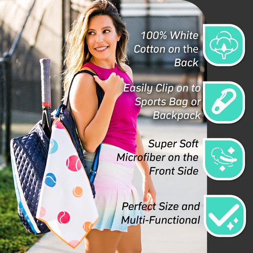 Millie Rose Tennis Towels in Multi Fashion Prints - Soft Microfiber Cotton 15x17 inch Tennis Towels with Carabiner Clip - Tennis Gifts (Tennis is Life)