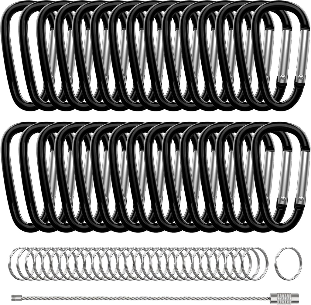 Skiennix 30PCS Aluminum Carabiner Clips - Durable D Shape Spring Snap Hooks with Keyring Keychain