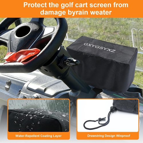 Waterproof touchscreen case for golf carts, with drawstring, made of Oxford cloth, suitable for Evolution and Denago golf carts, Evolution golf cart accessories, dustproof, sunproof, and weatherproof.