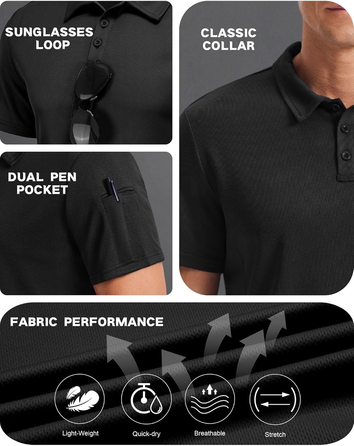 PINSPARK Golf Polo Shirts - Quick Dry Performance Casual Short Sleeve Collared Shirt | Moisture-Wicking Athletic Wear