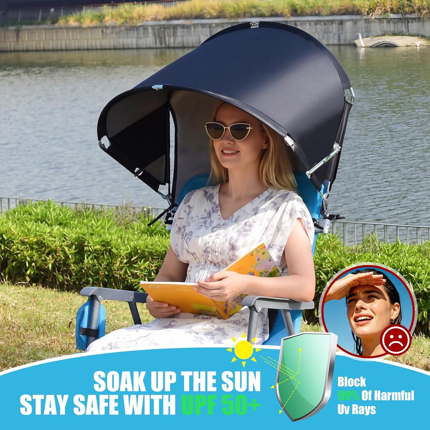Skiennix Universal Chair Umbrella - Foldable Portable UPF 50+ Sun Shade Attachment | Adjustable Clamp Fits Most Chairs