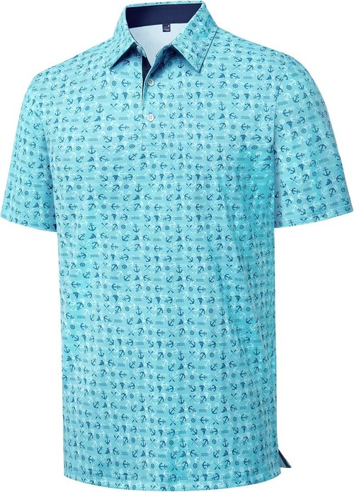 Alimens & Gentle Men's Moisture-Wicking Polo Shirt - Short Sleeve Printed Golf & Tennis Style