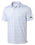 Obla Mens Golf Polo Shirts Short Sleeve Dry Fit Performance Moisture Wicking Casual Print Collared Golf Shirts for Men(White Golf Flag_M)
