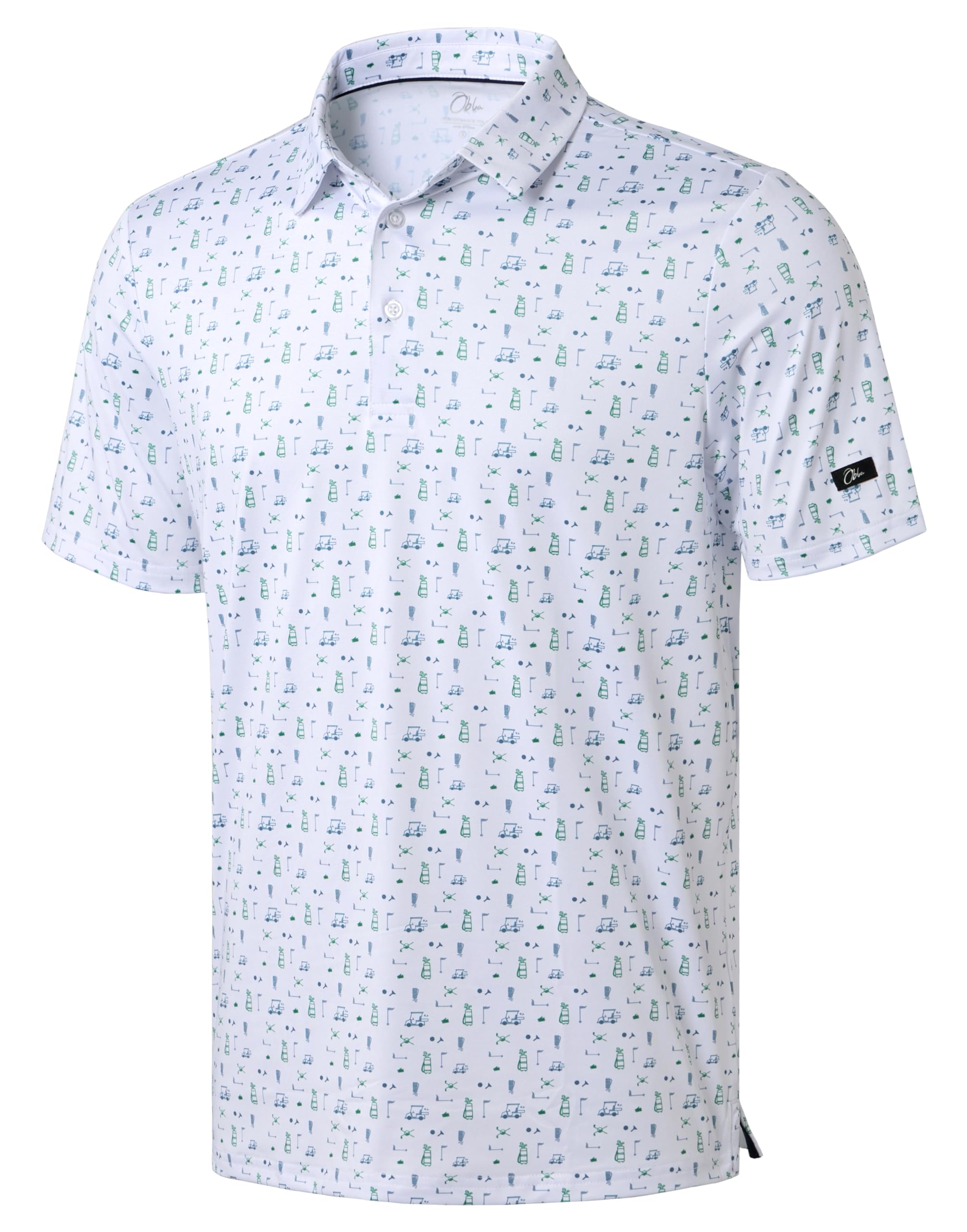 Obla Mens Golf Polo Shirts Short Sleeve Dry Fit Performance Moisture Wicking Casual Print Collared Golf Shirts for Men(White Golf Flag_M)