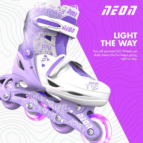 Yvolution Neon Skates, Inline Skates for Kids with LED Wheels, Adjustable Sizing (Purple, 3-6)