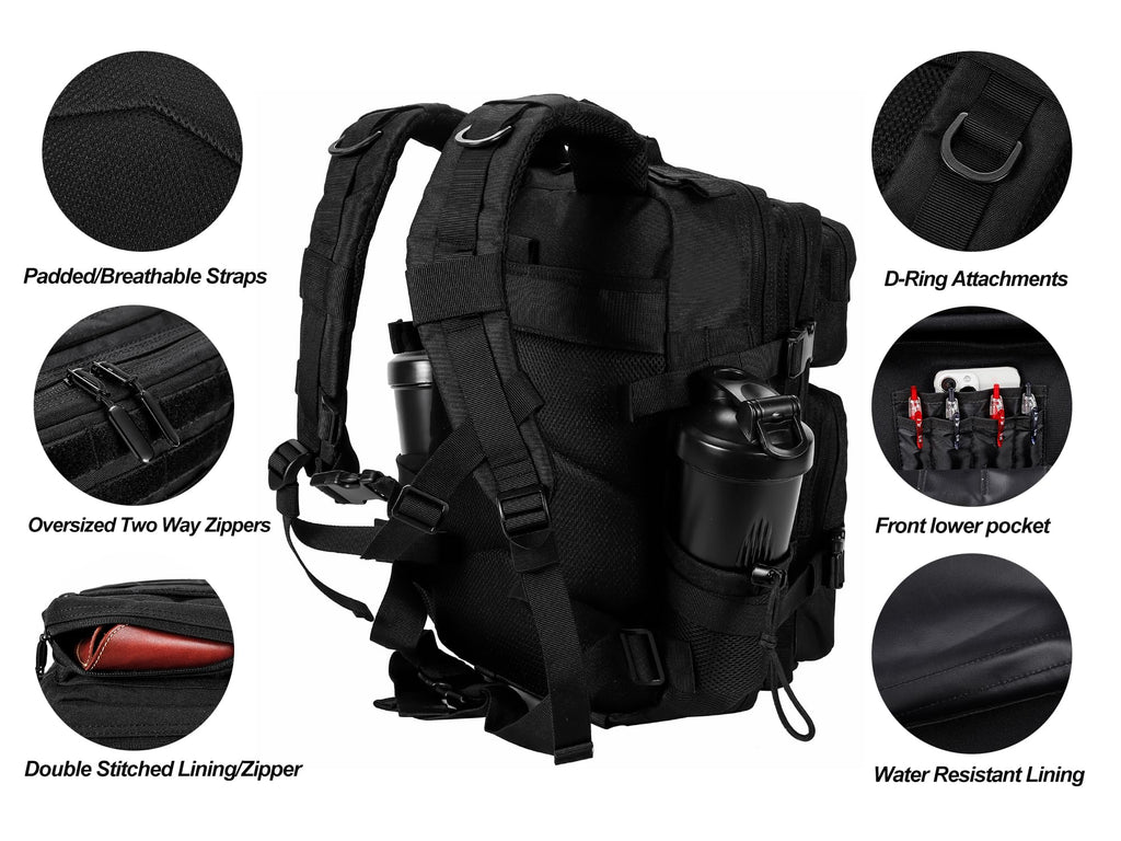 LHI Tactical Military Backpack for Men and Women 25L Army Assault Pack Bag Large Rucksack with Molle System - Black