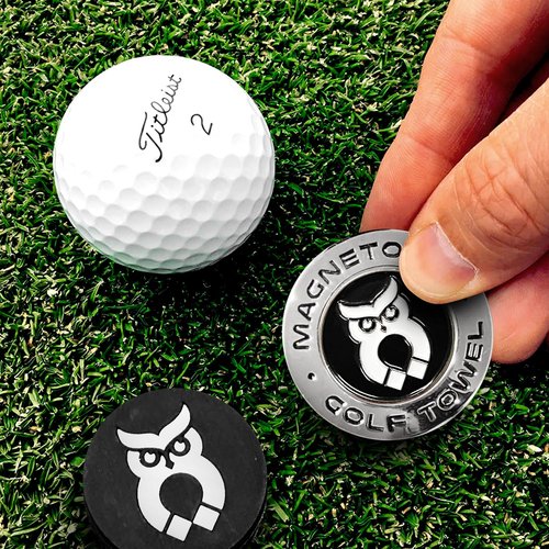 Magnetic Golf Towel Clip (Turn Any Golf Towel Magnetic) - with 2 Removable Ball Markers - Highest Strength Magnet - Removable and Resuable Towel Magnet - (Black)