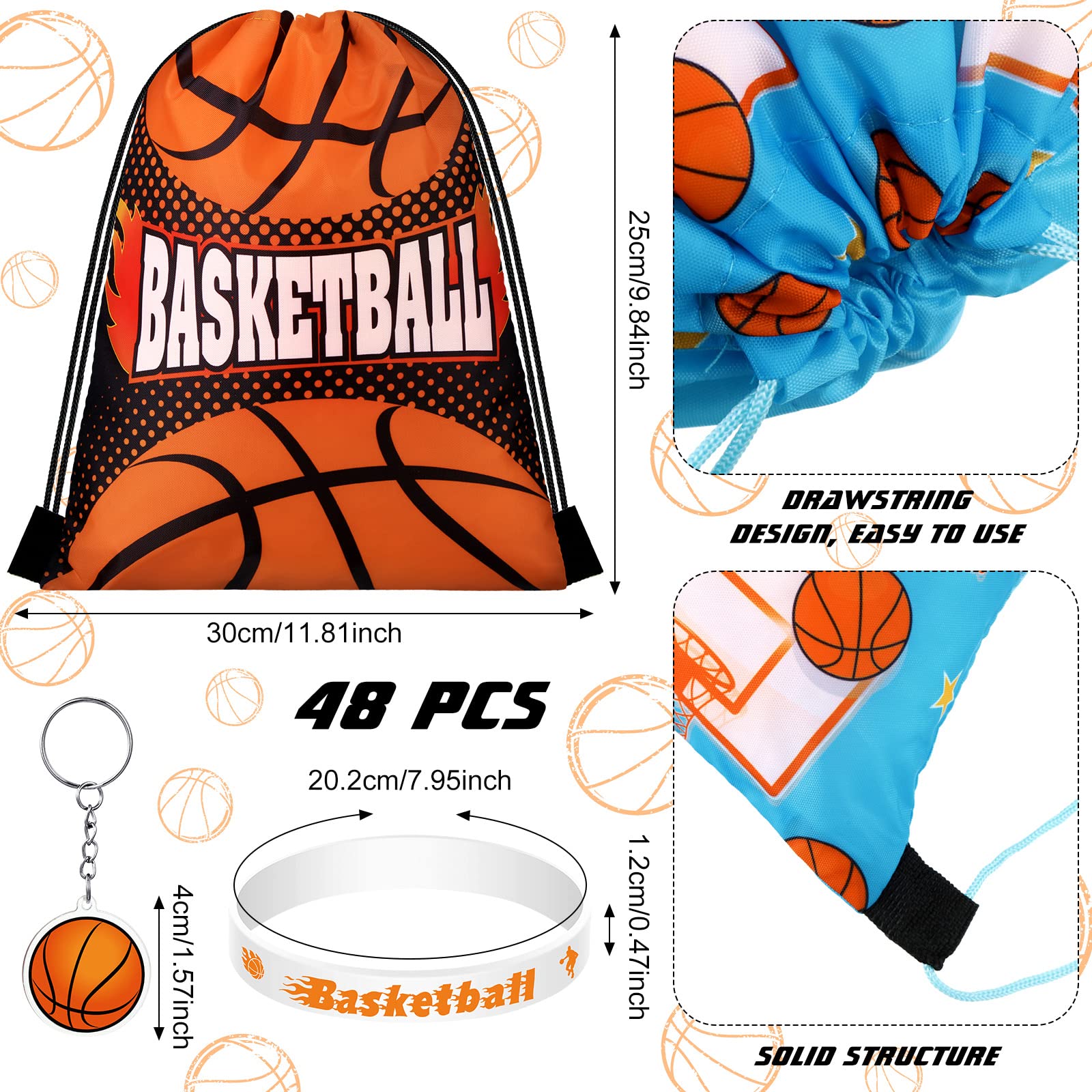 Talltalk 48 Pcs Basketball Team Gifts Sets Basketball Party Favors Toy 16 Drawstring Backpack Goodie Bag Snack Candy Gift Bag 16 Silicone Wristband 16 Keychain for Sports Birthday Party Supplies Decor