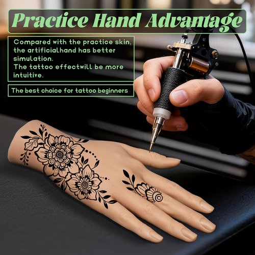 Veikmv Silicone Practice Hand Fake Tattoo Hand,Dummy Fake Tattoo Skin for Tattoo Artists and Beginners