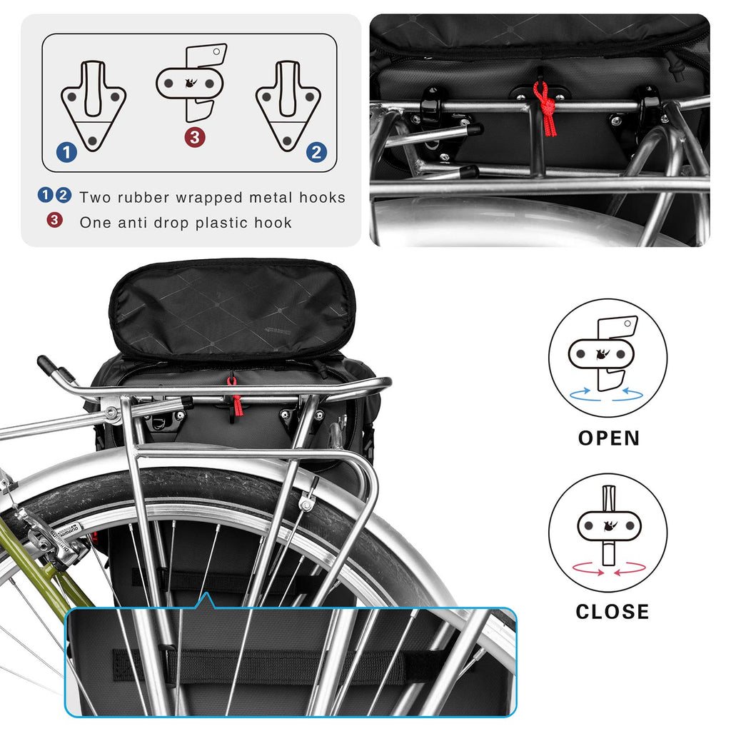 Rhinowalk Bike Pannier Bag 20L Bicycle Rear Rack Bag Laptop Storage Bag Backpack Shoulder Bag with Rain Cover