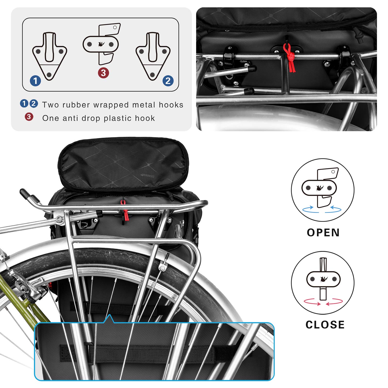 Rhinowalk Bike Pannier Bag 20L Bicycle Rear Rack Bag Laptop Storage Bag Backpack Shoulder Bag with Rain Cover