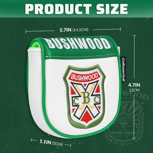 Craftsman Golf Bushwood Golf Shield Logo White and Green Mallet Center Shaft Putter Headcover for L.A.B. Golf DF3 Putters