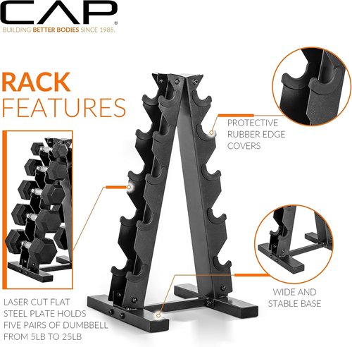 CAP Barbell Rubber Coated Dumbbell Weight Set - Vertical Rack Included | Options: 100 lb, 150 lb, 210 lb