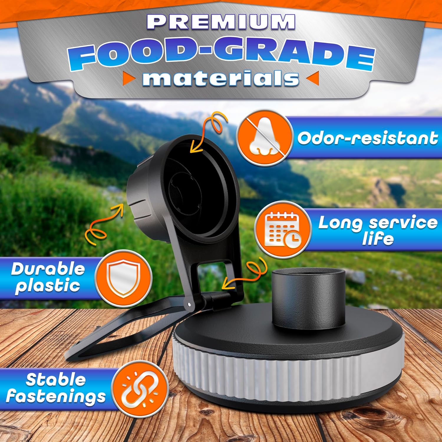 ThermoFlask Replacement Lids - Leak-Resistant Wide Mouth Lids for 12-64 oz Bottles | Ideal for Hiking & Sports