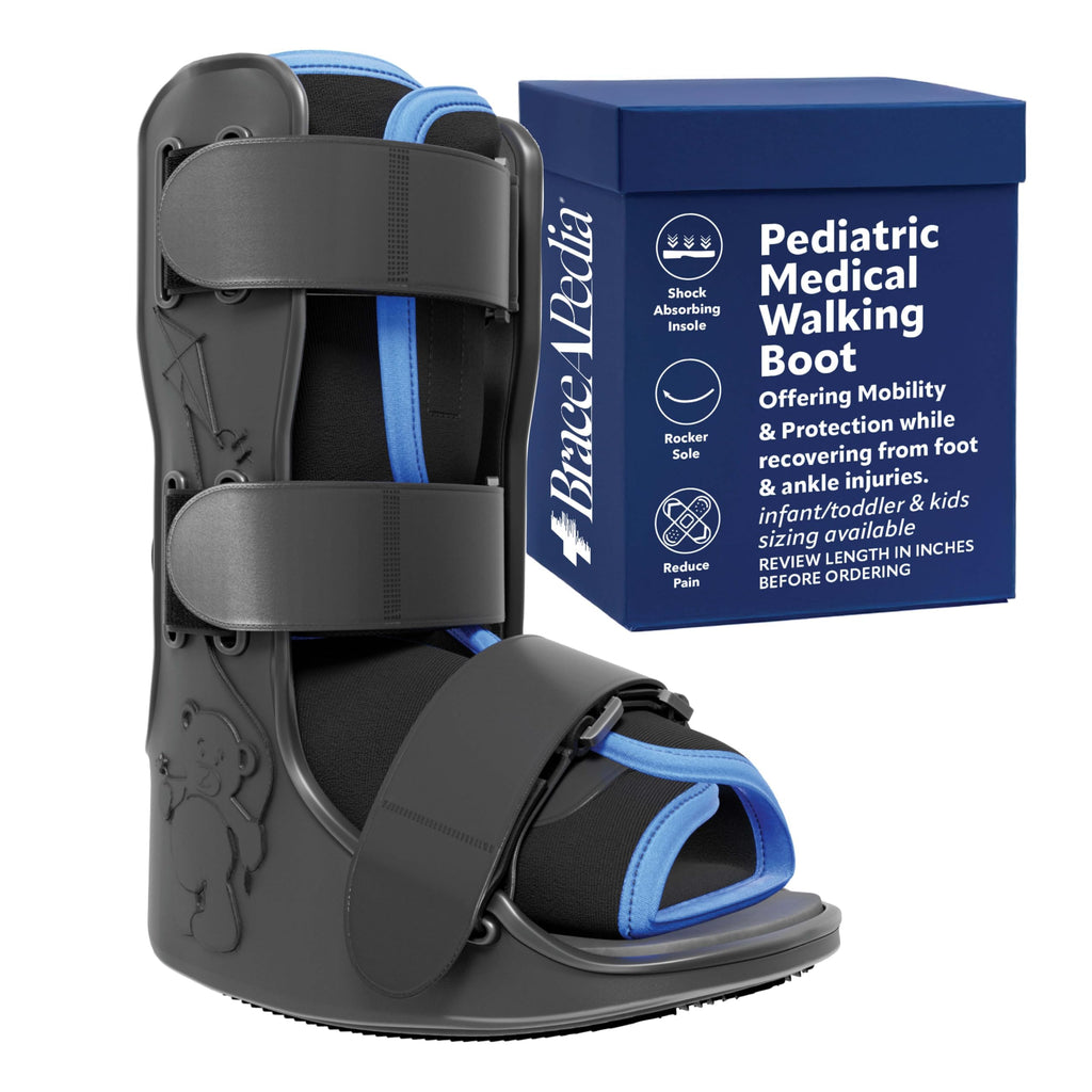 Braceapedia Pediatric Medical Walking Boot - Toddler & Kids Only, Orthopedic Foot Boot & Ankle Support Brace for Sprained Ankle - Universal Left/Right Fit - Medium Blue Liner (Fits Kids Foot Length 5" to 6 inches)