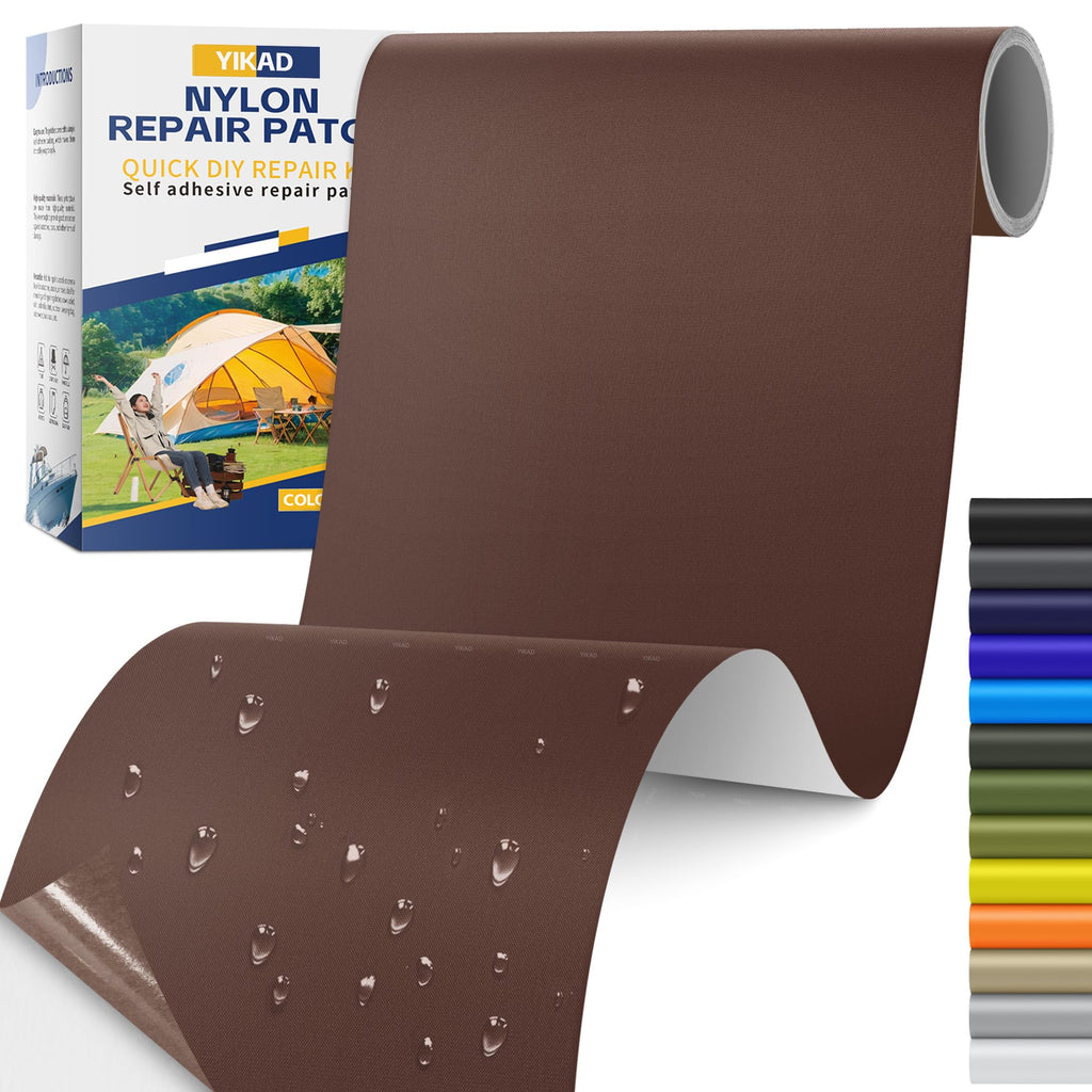 YIKAD Fabric Repair Tape, Self Adhesive Nylon Repair Patch, Waterproof Outdoor Nylon Tape/Patch Kit for Down Jacket Clothing Tent Awnings Boat Cover Couches Dark Brown 4x70 inch