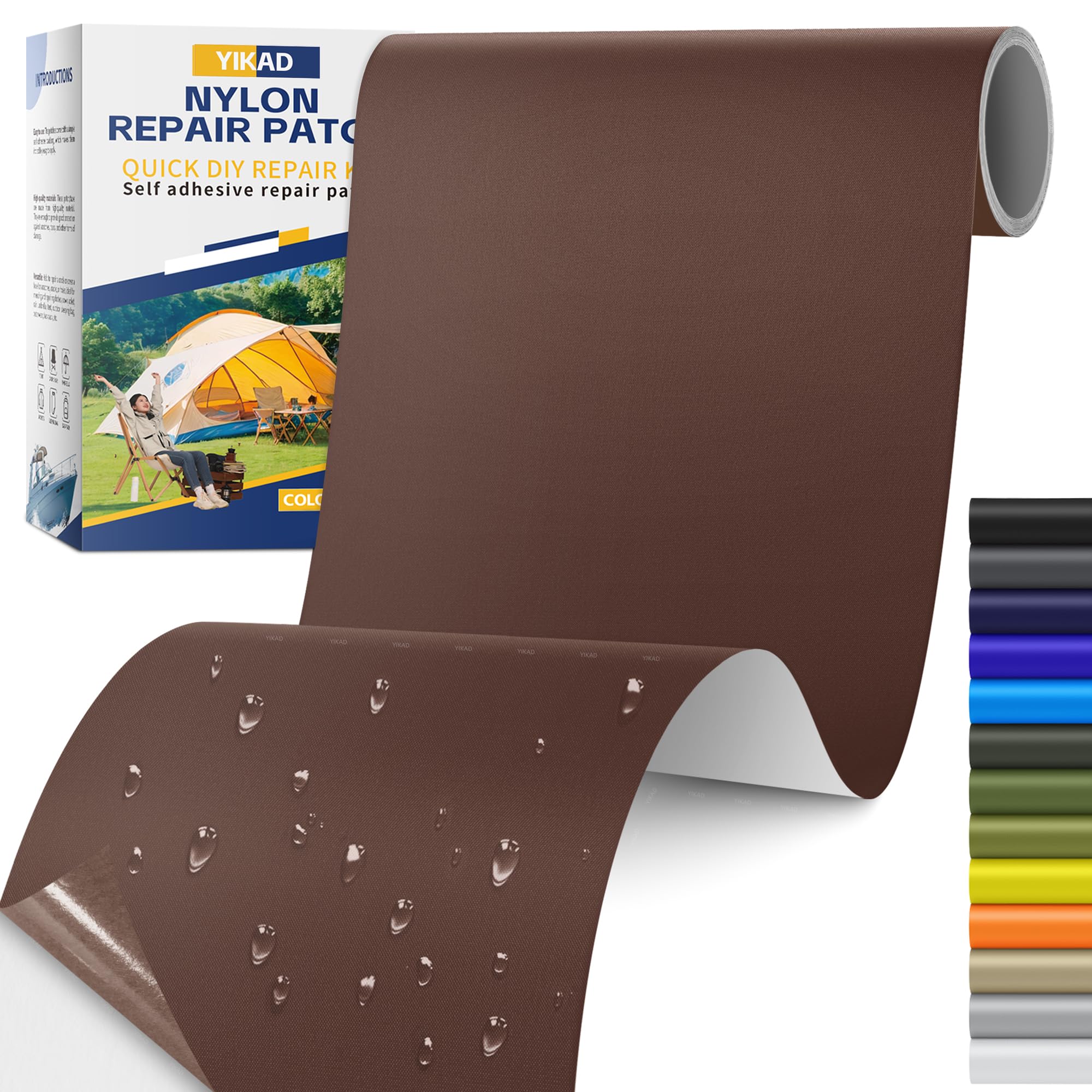 YIKAD Fabric Repair Tape, Self Adhesive Nylon Repair Patch, Waterproof Outdoor Nylon Tape/Patch Kit for Down Jacket Clothing Tent Awnings Boat Cover Couches Dark Brown 4x70 inch