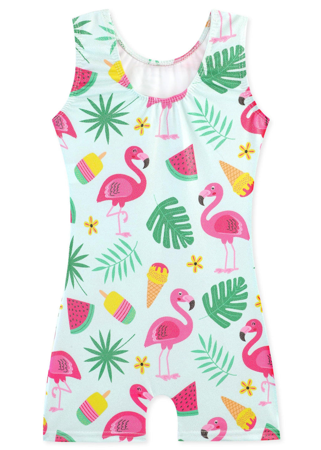HOZIY Gymnastics Leotards for Girls 5t Size 5-6 Years Aqua Green Pink Flamingo Fruit Ice Cream Tropic Leaf Gymnastic Clothing Clothes Dance Glitter Sparkle Biketard Outfit