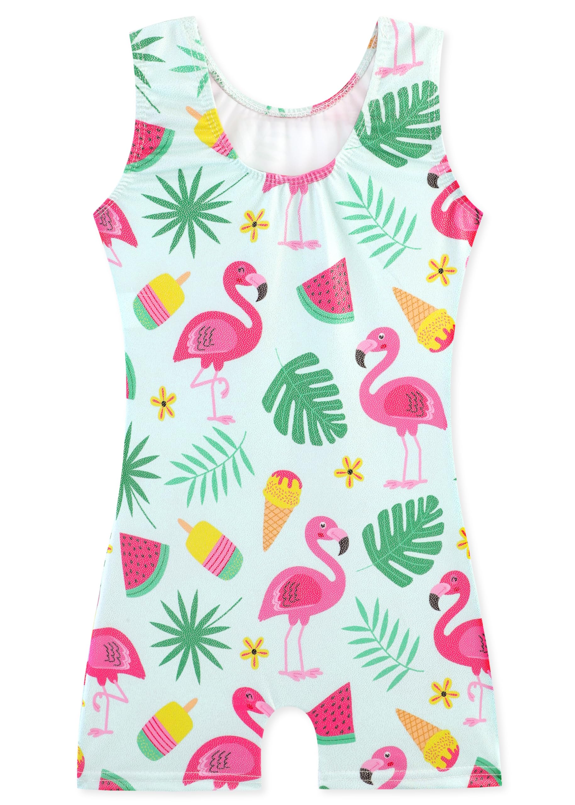 HOZIY Gymnastics Leotards for Girls 5t Size 5-6 Years Aqua Green Pink Flamingo Fruit Ice Cream Tropic Leaf Gymnastic Clothing Clothes Dance Glitter Sparkle Biketard Outfit