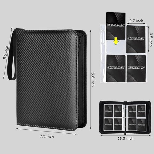 GERMUN Premium Zip Trading Card Binder - 400 Double-Sided Pocket Album for MTG & Sports Cards | Black