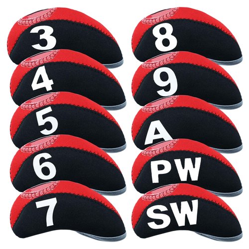 Golf Club Covers Set for Irons Neoprene Iron Head Cover Club Protector 10Pcs with/Without Top Window Accessories for Men Women (Red(with Top Window))
