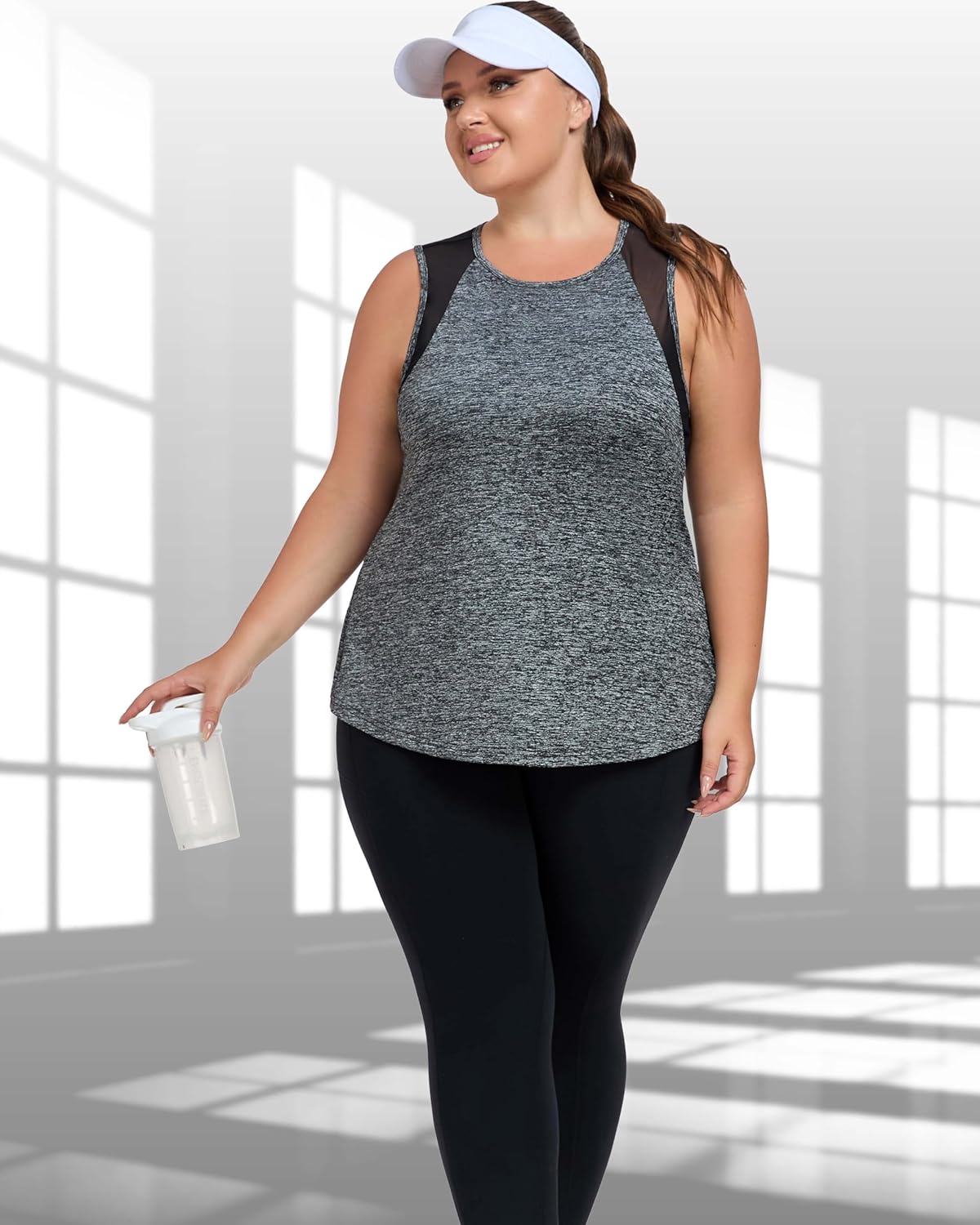 Skiennix Plus Size Workout Tank Tops - Mesh Sleeveless Athletic Tunics for Women | XL-5XL Loose Fit