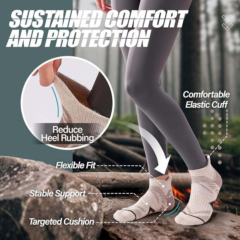Merino Wool Ankle Hiking Socks for Men & Women - 5 Pairs, Medium (Beige/Purple/Light Pink/Green/Grey/Blue)