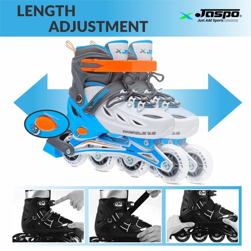 Jaspo Sparkle 2.0 Convertible Adjustable Inline Quad Roller Skates, 2-in-1 Design,Aluminium Chassis, 70Mm Pu 85A Wheels, PVC Shoe, Breathable Mesh-for Kids Youth Blue White, M
