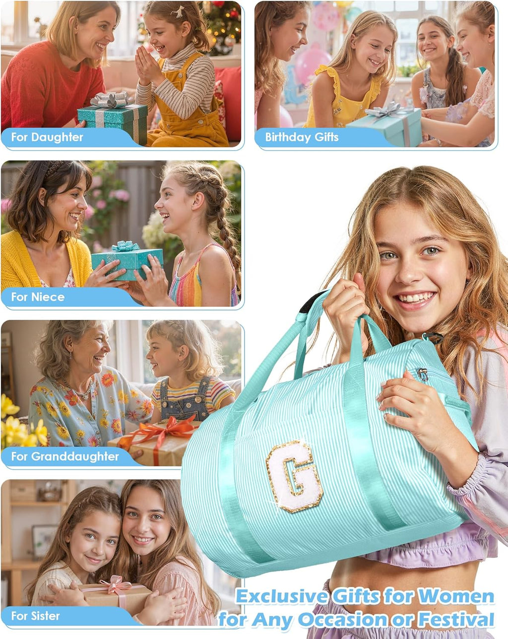 Skiennix Girls Travel Duffle Bag - Personalized Overnight Bag with Shoe Compartment | Trendy Weekend Bag (Letter L)