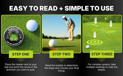 NoBogeys Green Reader – Golf Putting Alignment Tool & Magnetic Ball Marker – Pocket Training Aid for Reading Break & Slope - Premium Metal Design