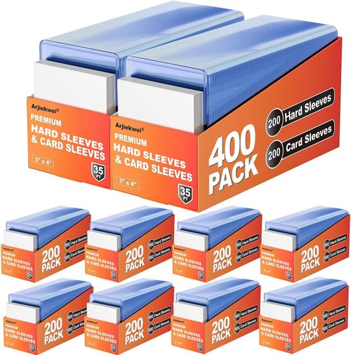 Arjiekwei 2000 Card Sleeves - Premium Hard Plastic Protectors for Baseball & Football Cards | 3" x 4" Size