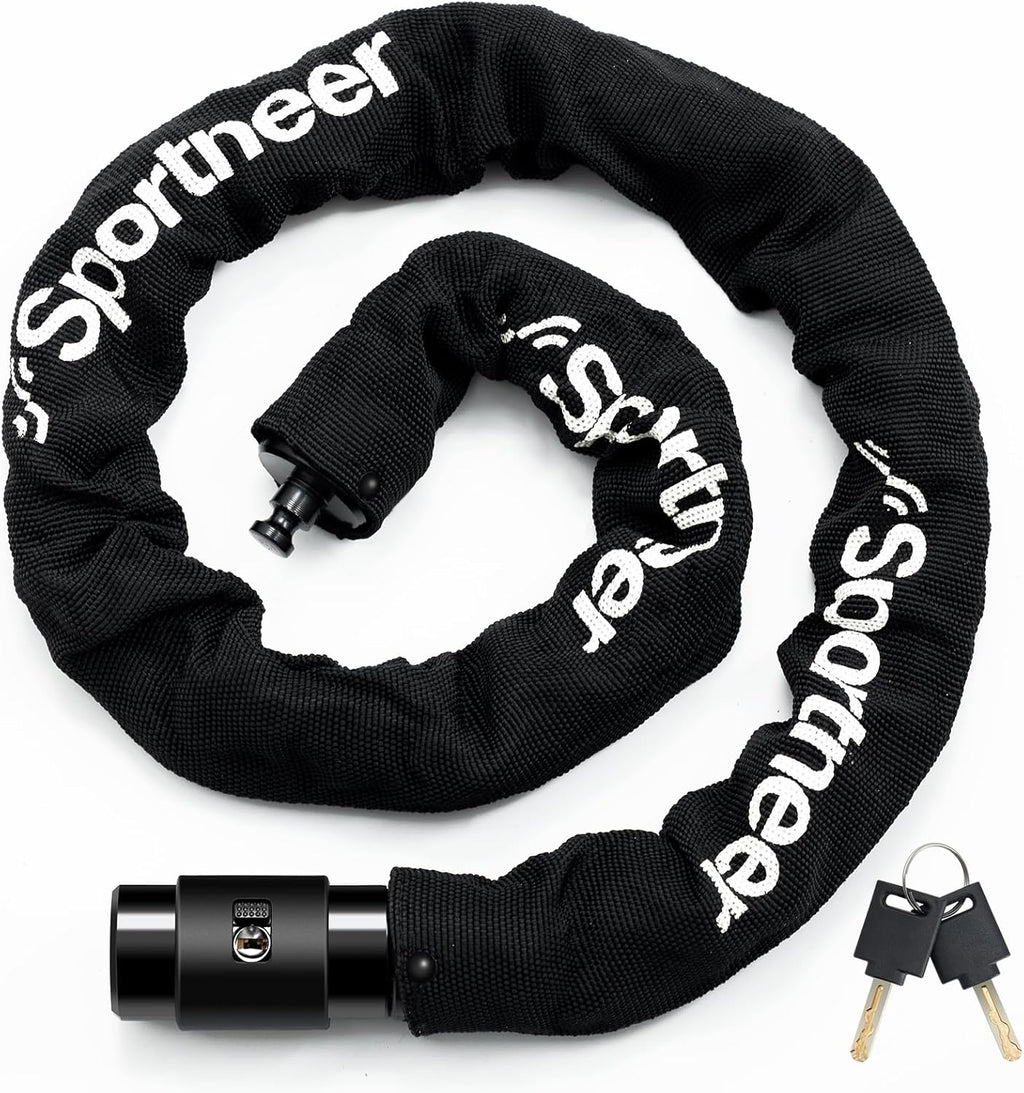 Sportneer Bike Lock - 8mm Thick High-Security Anti-Theft Chain Lock | 3.2/4ft Heavy-Duty with 2 Keys