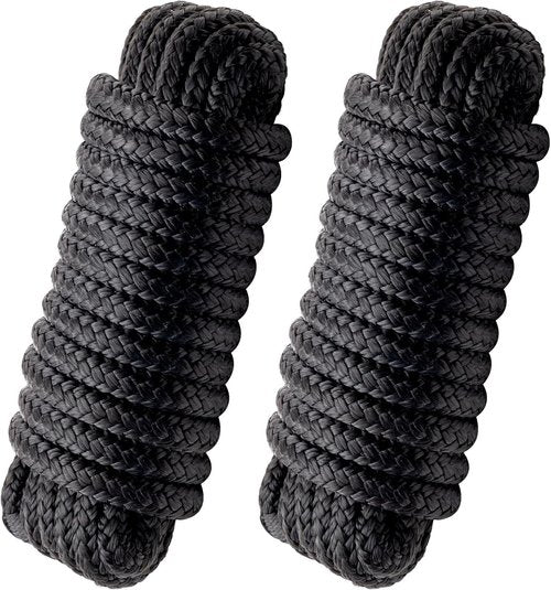 Boat Dock Lines - Double Braided Nylon Ropes with Pre-Spliced Loop | 3/4" x 25ft | 2 Pack for Mooring & Docking