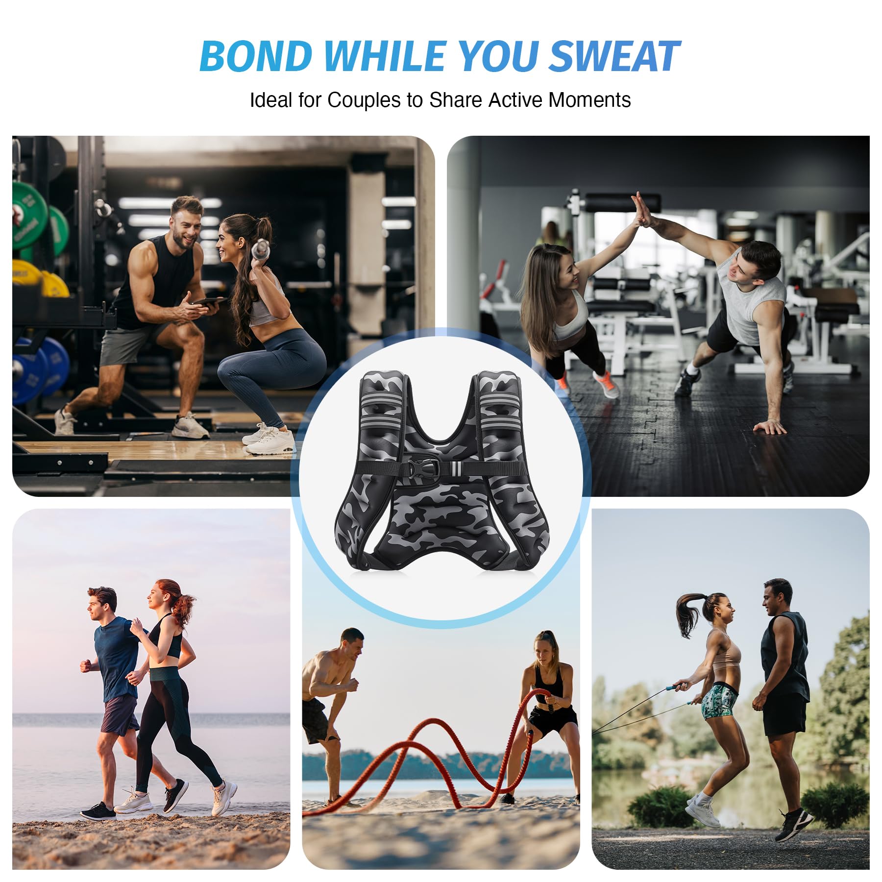 ZELUS Weighted Vest, 6lb/8lb/12lb/16lb/20lb/25lb/30lb Weight Vest for Men Women with Storage Pocket Reflective Strips for Workout Strength Training Running Muscle Building, Black Camo (12 lb)