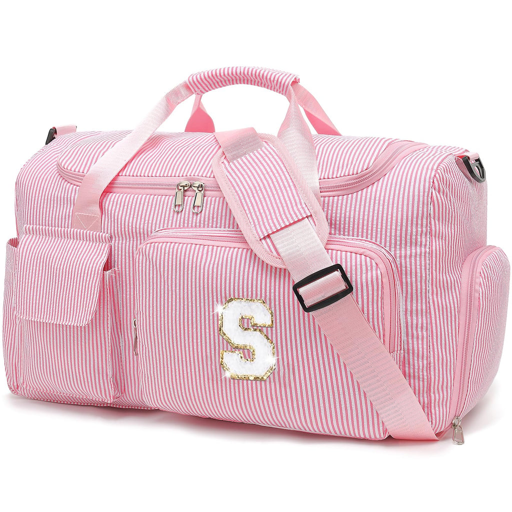 HuiLeo Kids Travel Duffle Bag Dance Bag Gifts for Girls Initial Gym Bag with Shoes Compartment for Women Lightweight Weekender Bags Pink-E