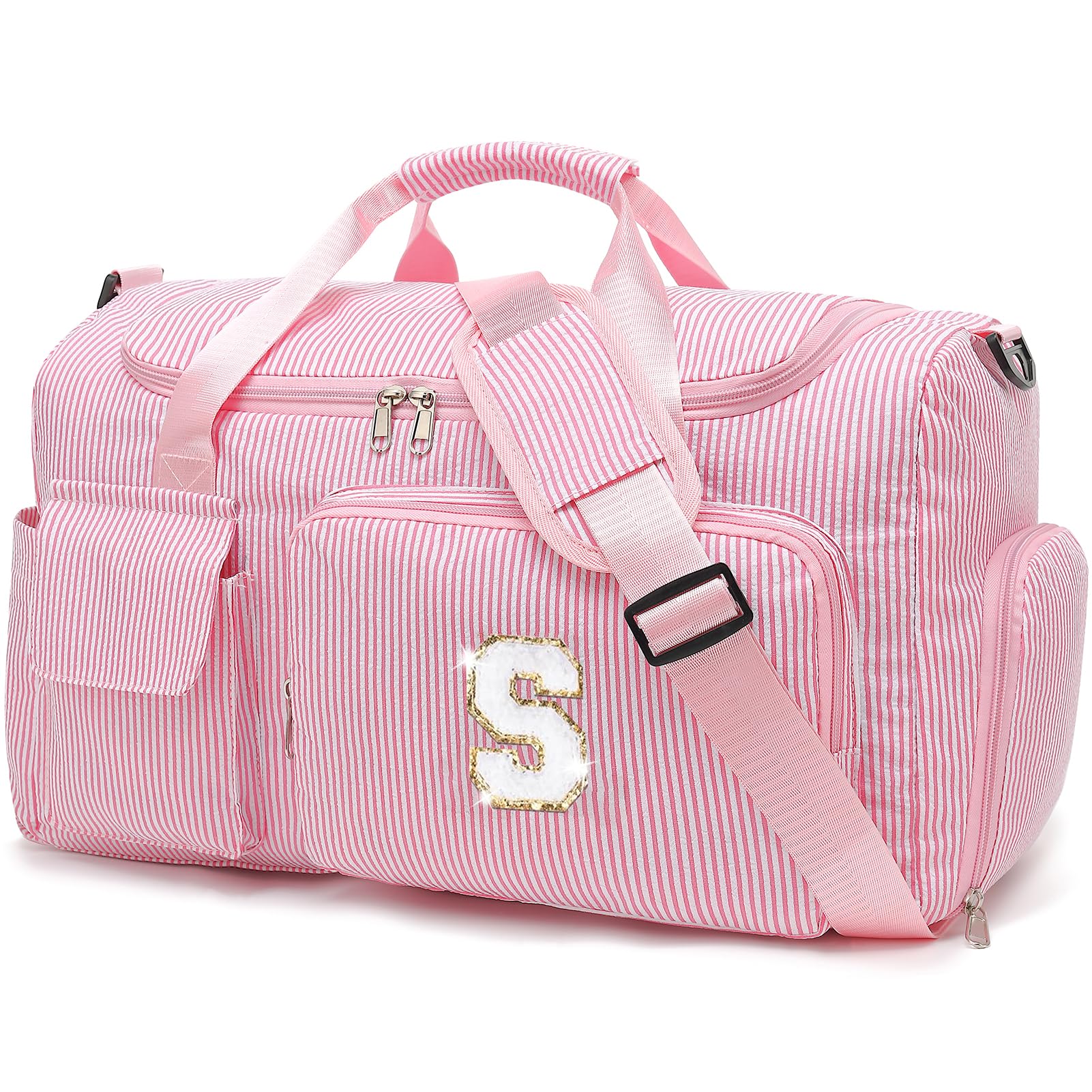HuiLeo Kids Travel Duffle Bag Dance Bag Gifts for Girls Initial Gym Bag with Shoes Compartment for Women Lightweight Weekender Bags Pink-E