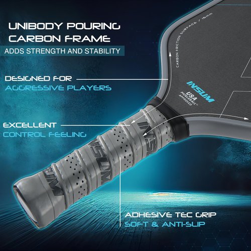INSUM Pickleball Paddles, T1000 Carbon Fiber Pickleball Paddle with Power Polymer Core, USAPA Approved, Pro Pickleball Rackets for Ultimate Spin & Consistency, Come with Cover