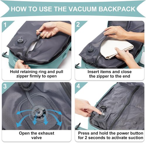 Coowoz Vacuum Backpack - 25L Travel Backpack with Built-In Pump | Waterproof Hiking Rucksack in Blue