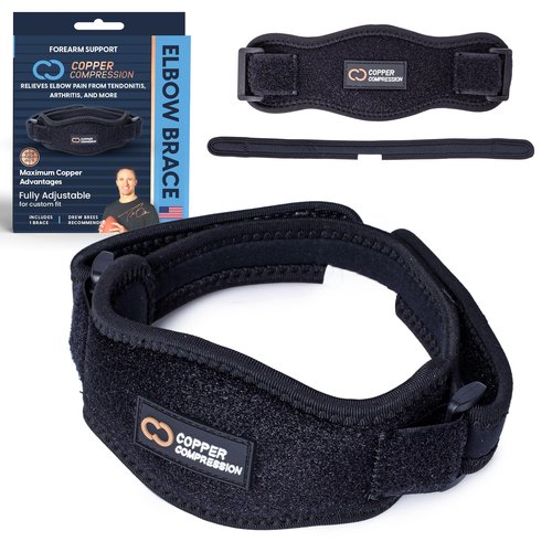 Copper Compression Tennis Elbow Brace – Adjustable Counterforce Support for Tendonitis, Golfers Elbow, Tennis Elbow, Forearm Pain, and Injury Recovery – Copper Infused, Breathable, Comfortable Strap