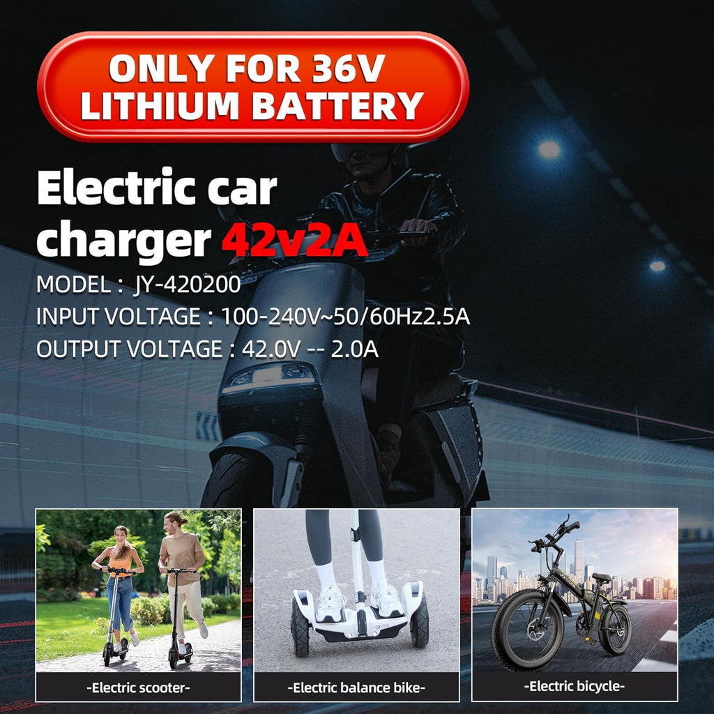 UL Listed 42V 2A Electric Scooter Charger - Versatile 5 Plug Hoverboard Compatibility