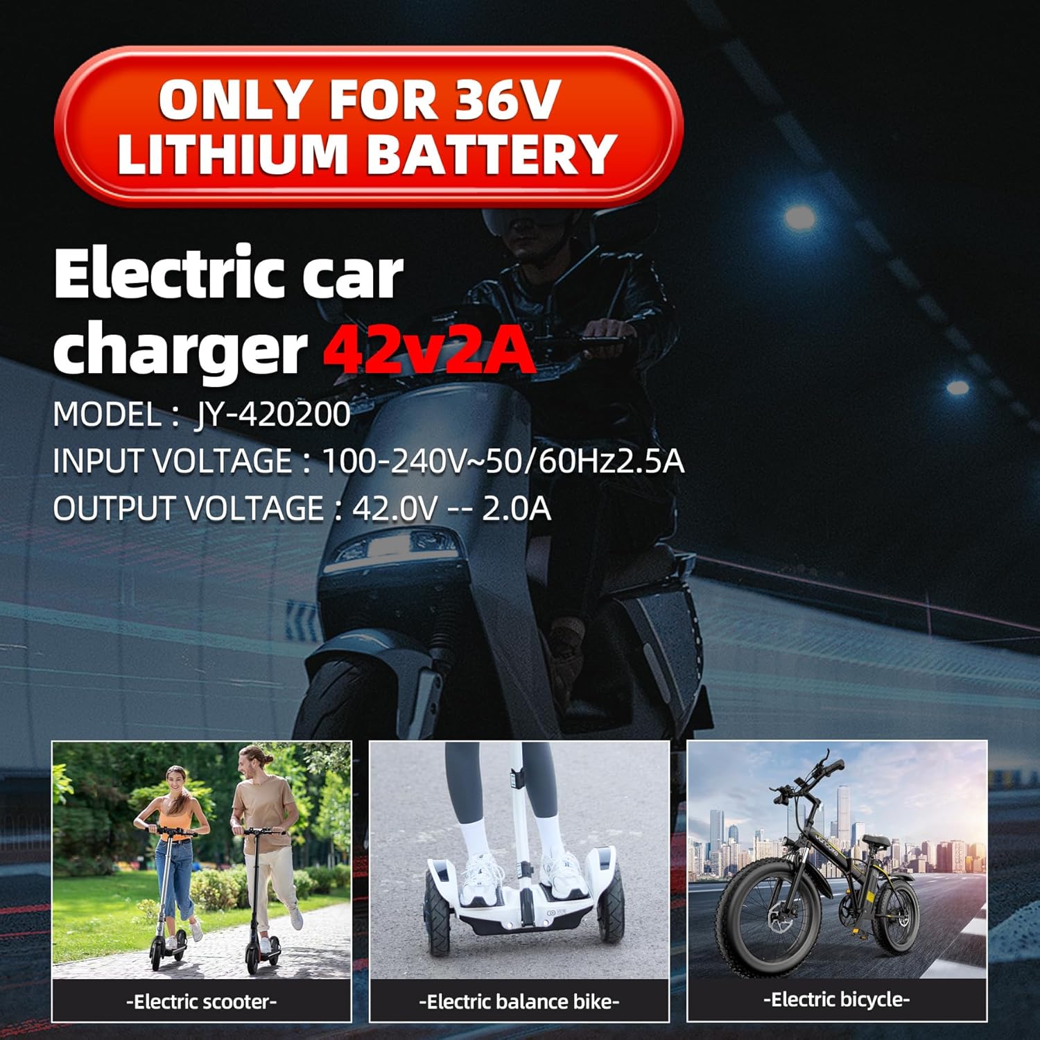 UL Listed 42V 2A Electric Scooter Charger - Versatile 5 Plug Hoverboard Compatibility