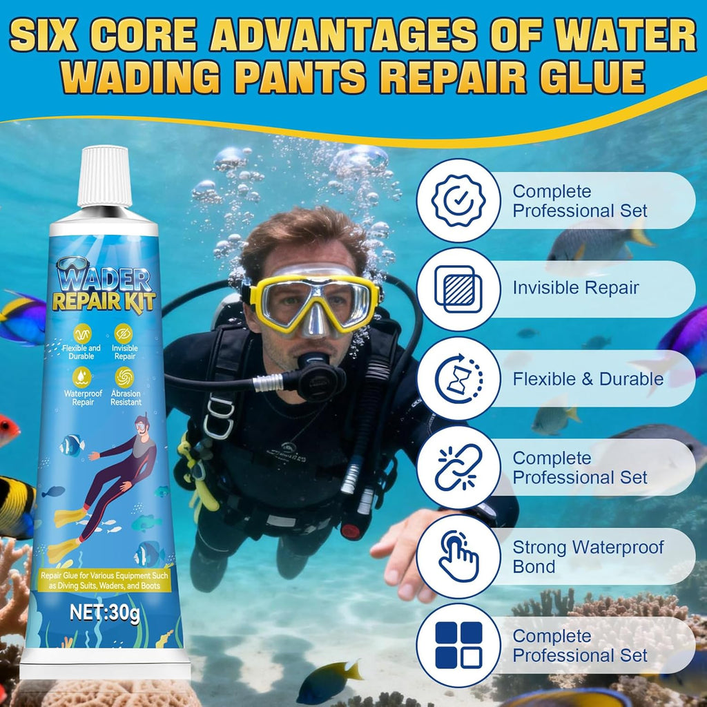 Wader Repair Kit - Transparent Repair Glue for Tears & Holes in Waders, Diving Suits & PVC Gear