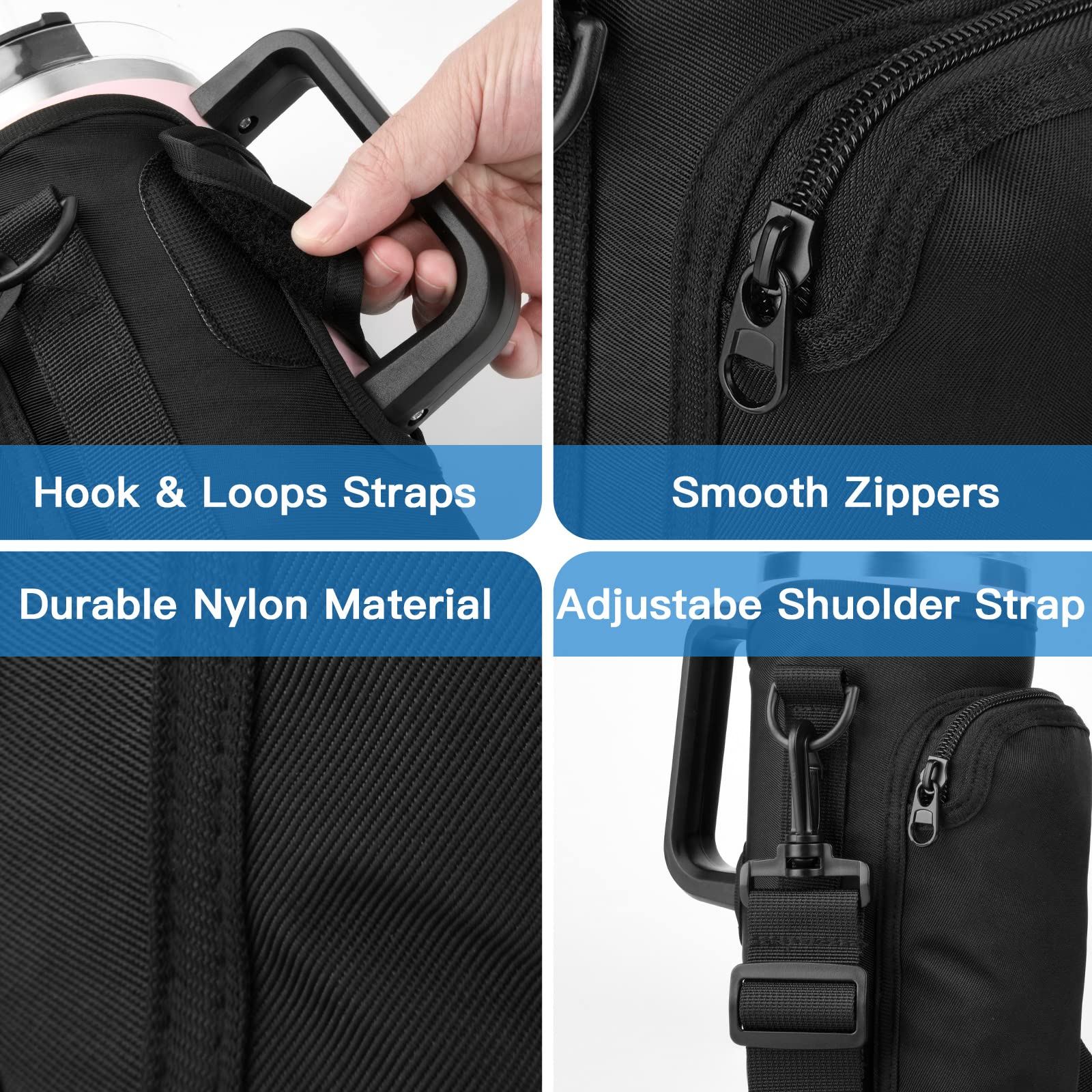 Xxerciz Water Bottle Carrier Bag with Phone Pocket for Stanley 40oz Tumbler with Handle, Water Bottle Holder Pouch with Adjustable Strap, Stanley Cup Accessories for Hiking Travelling Camping