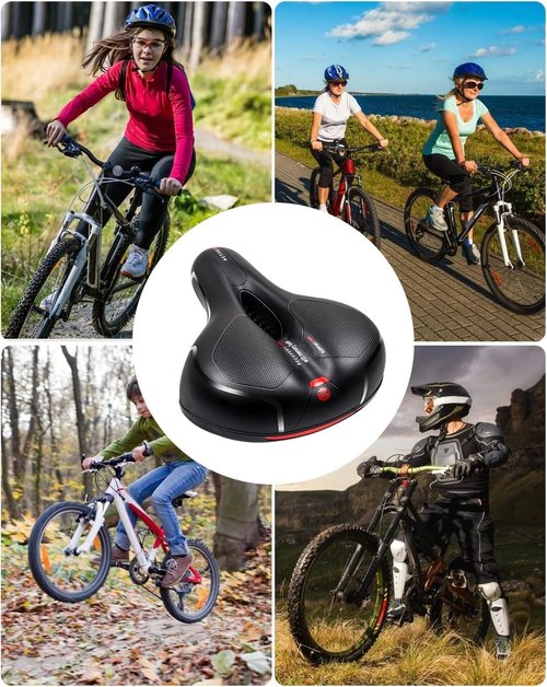 MSDADA Comfortable Bike Seat Cushion - Wide Memory Foam Padding with Dual Shock Absorption | Waterproof Saddle for Men & Women