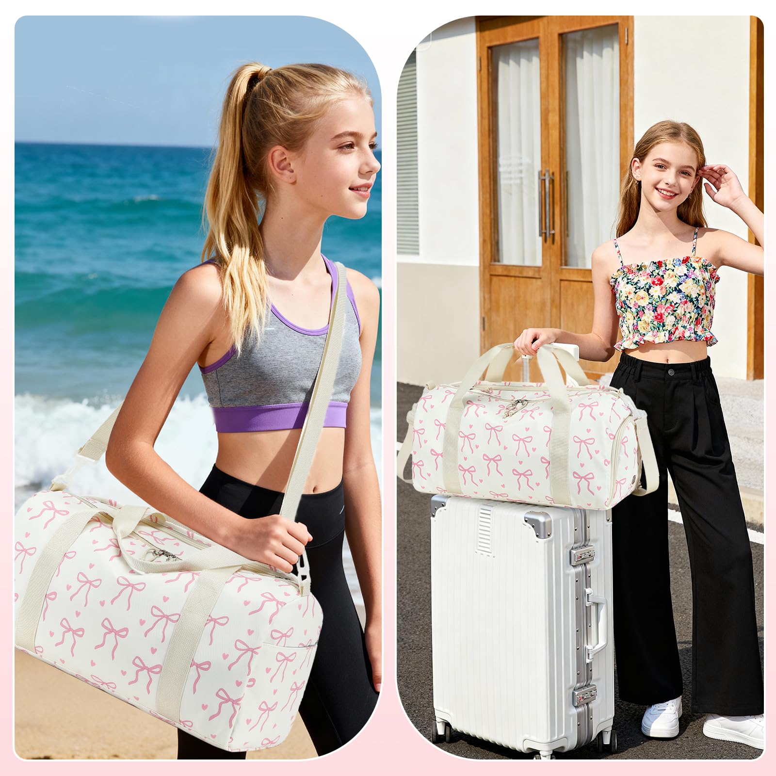 LOIDOU Kids Duffle Bag for Girls, Lightweight Girls Overnight & Weekender Travel Bag with Shoe Compartment and Wet Pocket, Cute Duffel Bags for Toddler Dance, Kids Sleepovers, Gym & Weekend Trips